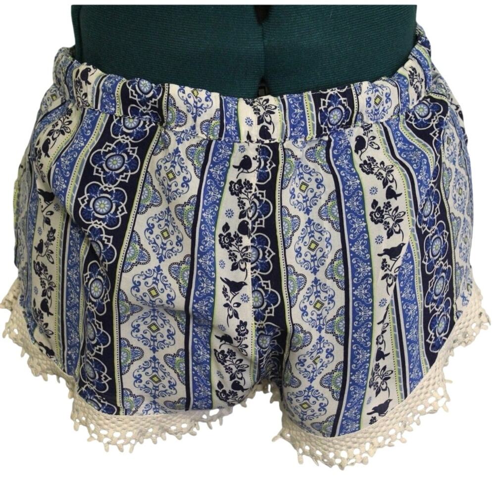 P.J. Salvage Blue Boho Print Lace-Trim Lounge Shorts | Women’s Small - Picture 3 of 4